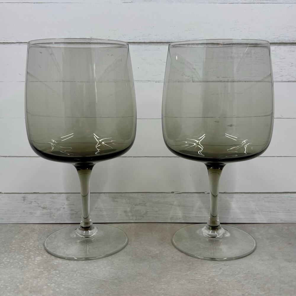 Vintage West Germany Smoky Gray Crystal Wine Glasses Set of 2